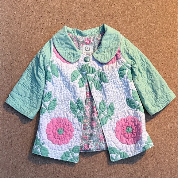 The Path Less Raveled Floral Quilted Jacket Toddler Size 2T Green Pink